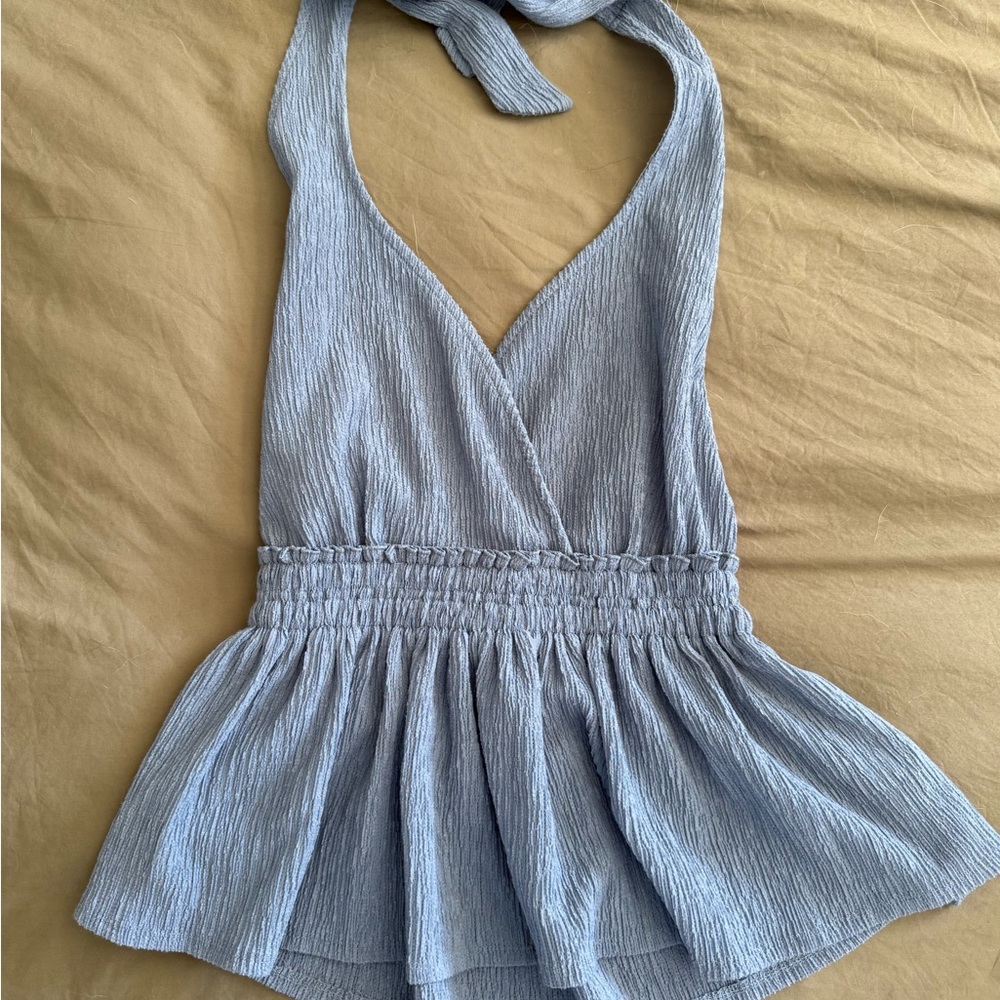 Express Blue Smocked Peplum Tank Top